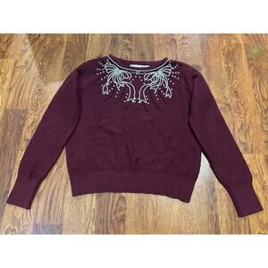 Anthropologie Women's Field & Flower Pearl Bow Beaded Sweater – Size Small